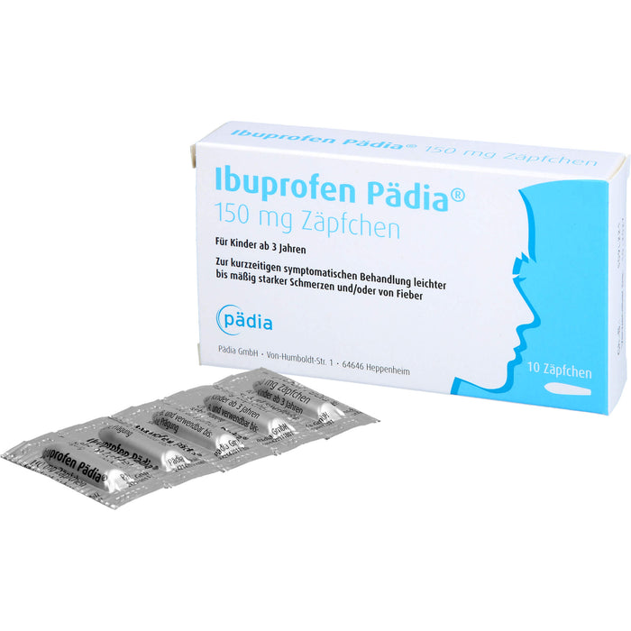 Pädia Ibuprofen 150 mg Zäpfchen bei Schmerzen und Fieber, 10 St. Zäpfchen