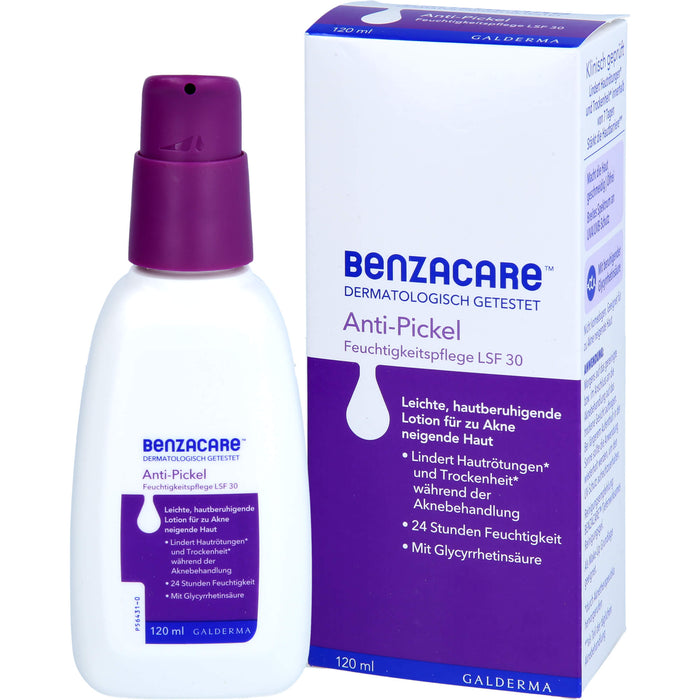 BENZACARE Anti-Pickel Feuchtigkeitspflege LSF 30 für zu Akne neigende Haut, 120 ml Lotion