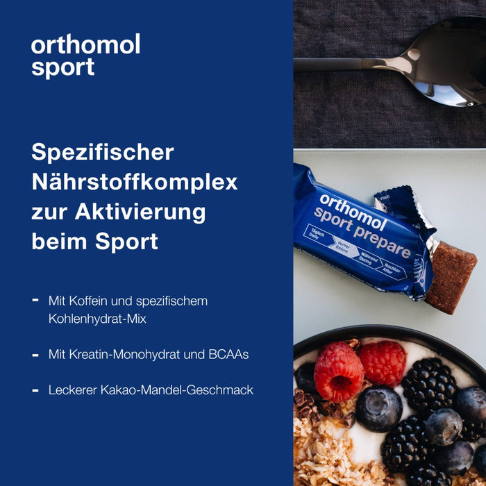 Orthomol Sport prepare - Fruchtriegel mit Kreatin, Koffein und BCAAs - Einnahme vor dem Training - Schoko-Mandel-Dattel-Geschmack, 1 St. Riegel