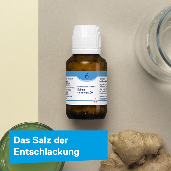 DHU Schüßler-Salz Nr. 6 Kalium sulfuricum D12 – Das Mineralsalz der Entschlackung – das Original – umweltfreundlich im Arzneiglas, 80 pc Tablettes