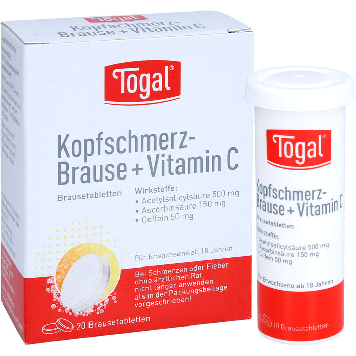 Togal Kopfschmerz-Brause + Vitamin C Brausetabletten, 20 pc Tablettes