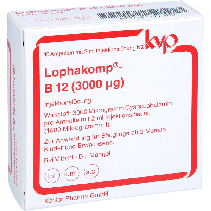 Lophakomp-B12 (3000 µg) Ampullen zur parenteralen B 12-Therapie in Depotform, 10 St. Ampullen