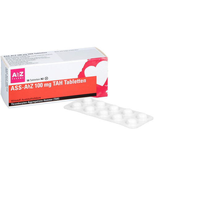 ASS-AbZ 100 mg TAH Tabletten beugt u.a. der Enstehung von Blutgerinsseln vor, 50 pc Tablettes