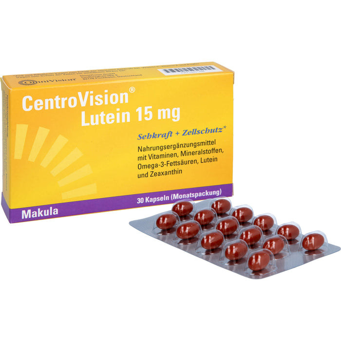 CentroVision Lutein 15 mg Kapseln für Sehkraft und Zellschutz, 30 pc Capsules