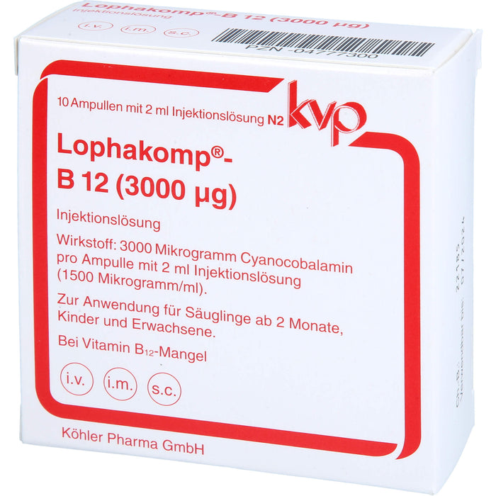 Lophakomp-B12 (3000 µg) Ampullen zur parenteralen B 12-Therapie in Depotform, 10 St. Ampullen