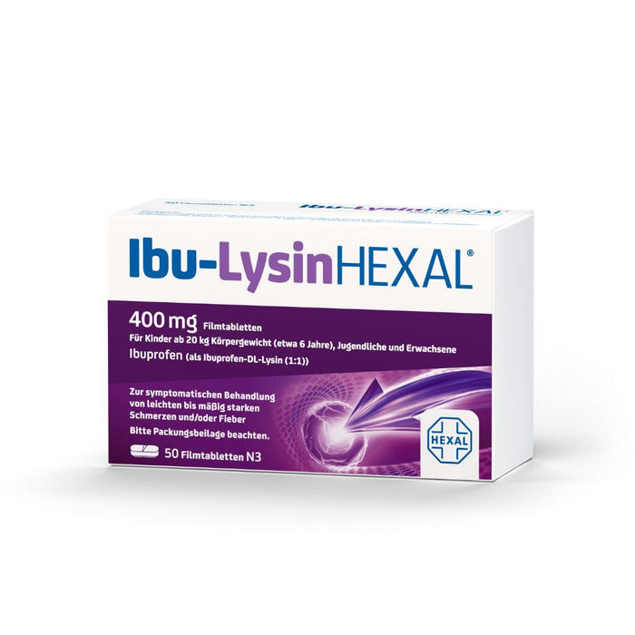 Ibu-Lysin Hexal 400 mg Filmtabletten bei Schmerzen und Fieber, 50 St. Tabletten