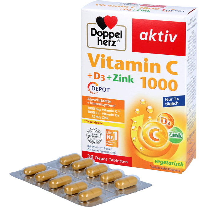 Doppelherz Vitamin C 1000 + D3 + Zink Depot, 30 St. Tabletten