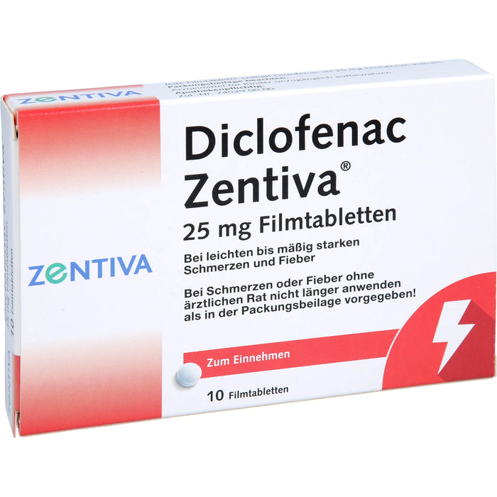 Diclofenac Zentiva 25 mg Filmtabletten bei Schmerzen und Fieber, 10 pcs. Tablets