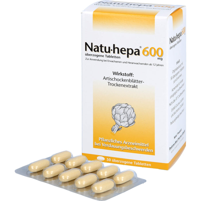 Natu-hepa 600 mg Tabletten bei Verdauungsbeschwerden, 50 pc Tablettes