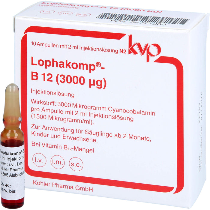 Lophakomp-B12 (3000 µg) Ampullen zur parenteralen B 12-Therapie in Depotform, 10 St. Ampullen