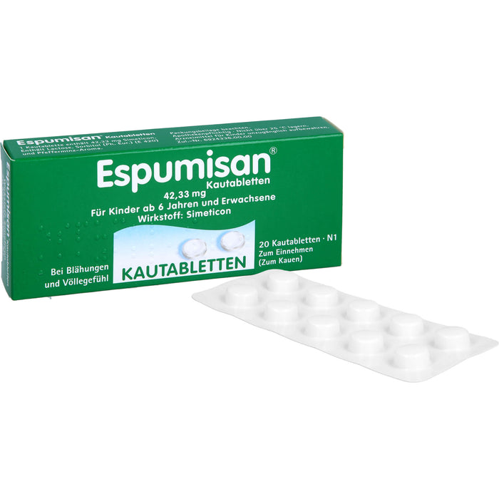 Espumisan 42,33 mg Kautabletten bei Blähungen und Völlegefühl, 20 pcs. Tablets