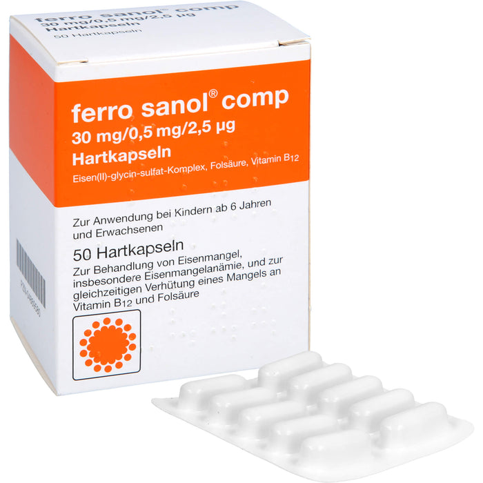 ferro sanol comp 30 mg / 0,5 mg / 2,5 µg Hartkapseln bei Eisenmangel, 50 pcs. Capsules