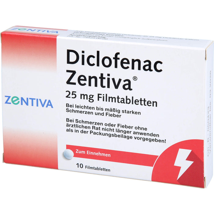 Diclofenac Zentiva 25 mg Filmtabletten bei Schmerzen und Fieber, 10 pcs. Tablets