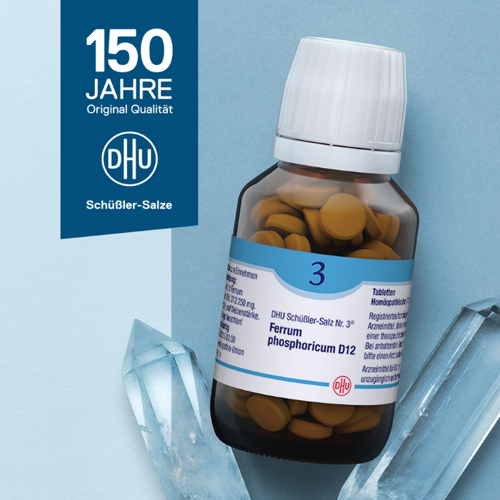 DHU Schüßler-Salz Nr. 3 Ferrum phosphoricum D12 – Das Mineralsalz des Immunsystems – das Original – umweltfreundlich im Arzneiglas, 420 St. Tabletten