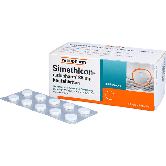 Simethicon-ratiopharm 85 mg Kautabletten bei Blähungen, 100 pcs. Tablets