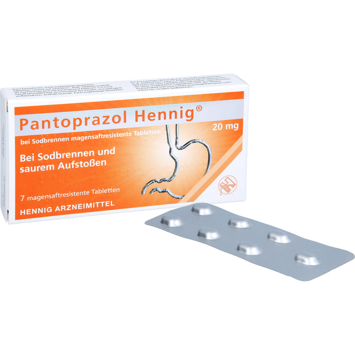 Pantoprazol Hennig 20 mg Tabletten bei Sodbrennen, 7 pc Tablettes