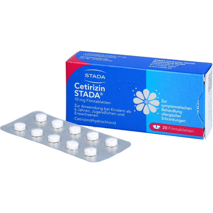 Cetirizin STADA 10 mg Filmtabletten zur symptomatischen Behandlung allergischer Erkrankungen, 20 pcs. Tablets