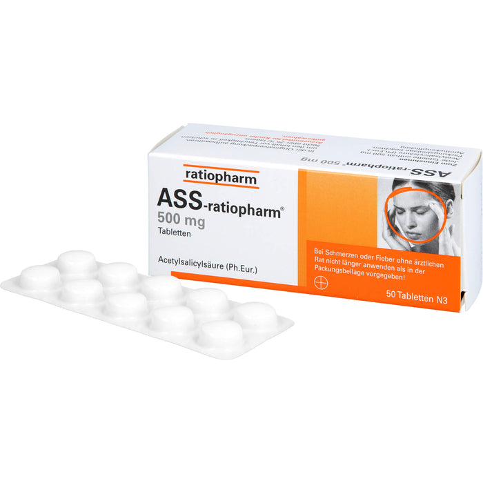 ASS-ratiopharm 500 mg Tabletten bei Schmerzen und Fieber, 50 pcs. Tablets