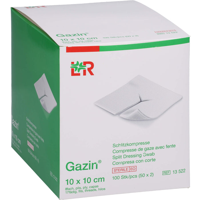 Gazin 10 cm x 10 cm steril 8fach Schlitzkompresse, 100 pcs. Compresses