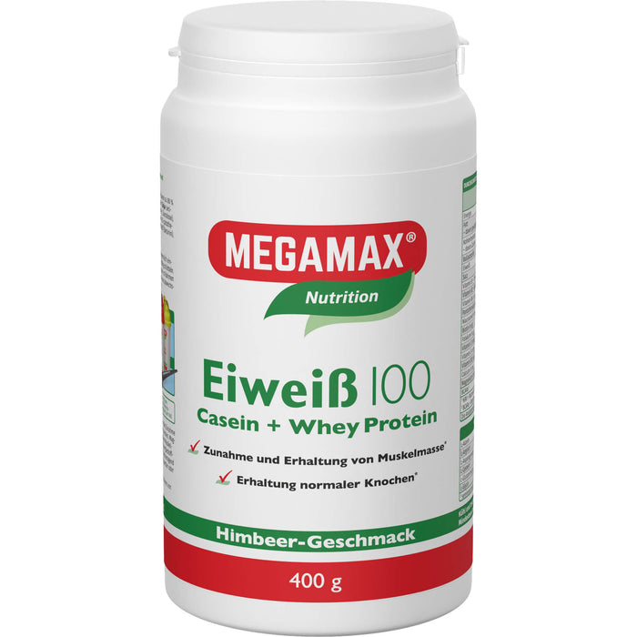 MEGAMAX Nutrition Eiweiß 100 Pulver Himbeer-Geschmack, 400 g Pulver