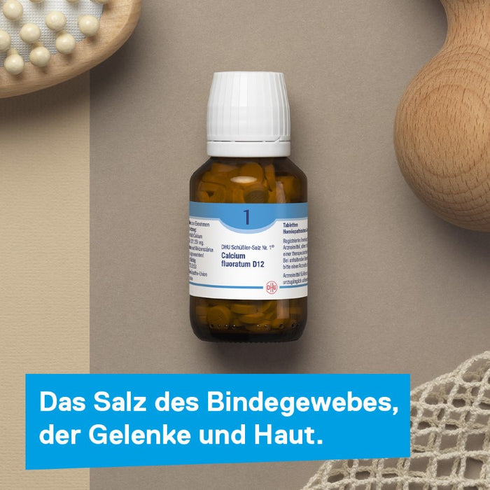 DHU Schüßler-Salz Nr. 1 Calcium fluoratum D6 – Das Mineralsalz des Bindegewebes, der Gelenke und Haut – das Original – umweltfreundlich im Arzneiglas, 900 St. Tabletten