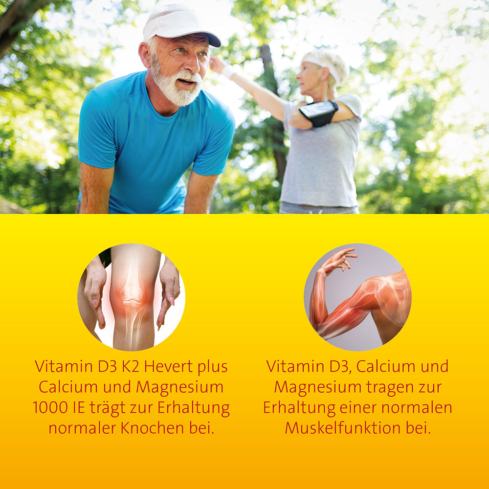 Vitamin D3 K2 Hevert plus Calcium und Magnesium 1000 IE, 60 St. Kapseln Hevert-Testen