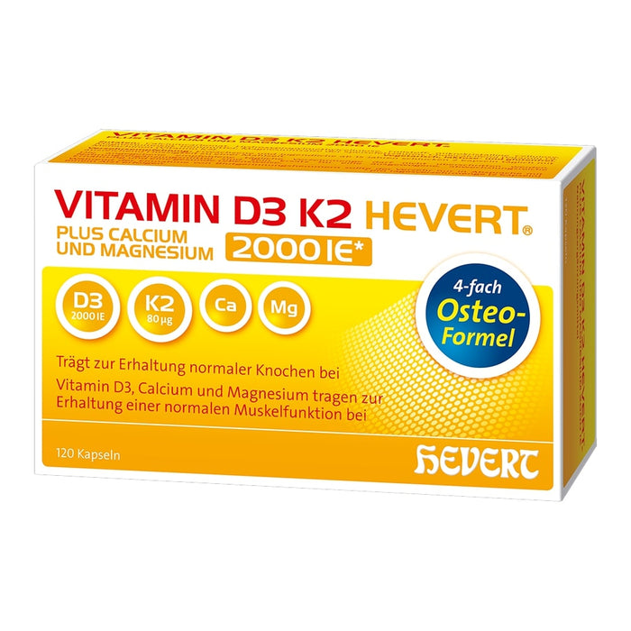 VITAMIN D3 K2 Hevert plus Ca Mg 2000 IE/2 Kapseln, 120 St. Kapseln