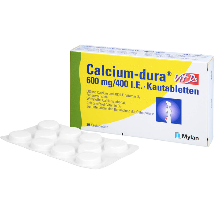 Calcium-dura Vit D3 600 mg/400 I.E., Kautabletten, 20 St KTA