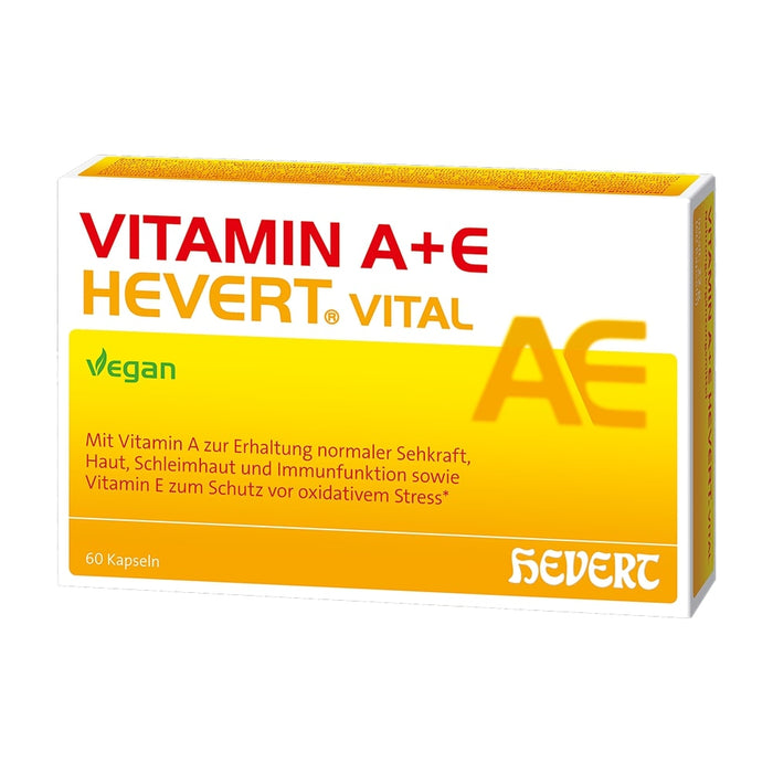 HEVERT Vitamin A + E vegane Kapseln zur Unterstützung der Erhaltung der Sehkraft und zum Schutz der Zellen vor oxidativem Stress, 60 pcs. Capsules