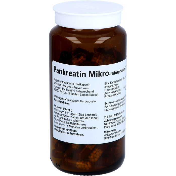 Pankreatin Mikro-ratiopharm 20 000 Hartkapseln bei Verdauungsstörungen, 100 pc Capsules