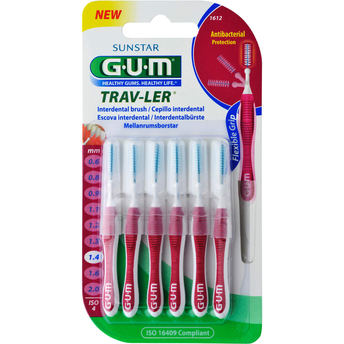 GUM TRAV-LER pink Kerze 1,4mm Interdental+6 Kappen, 6 St ZBU