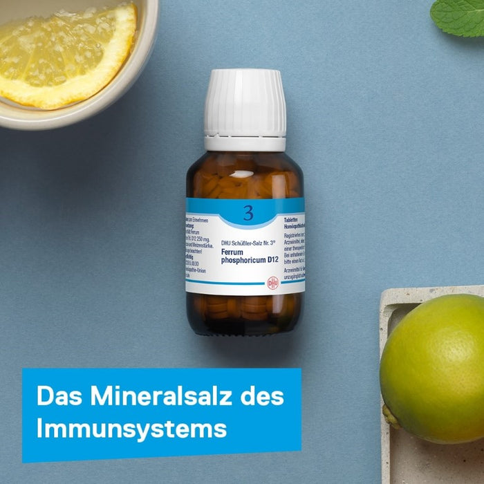 DHU Schüßler-Salz Nr. 3 Ferrum phosphoricum D6 – Das Minalsalz des Immunsystems – das Original – umweltfreundlich im Arzneiglas, 200 pc Tablettes