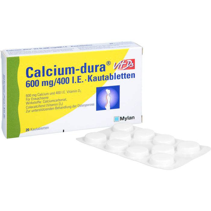 Calcium-dura Vit D3 600 mg/400 I.E., Kautabletten, 20 St KTA