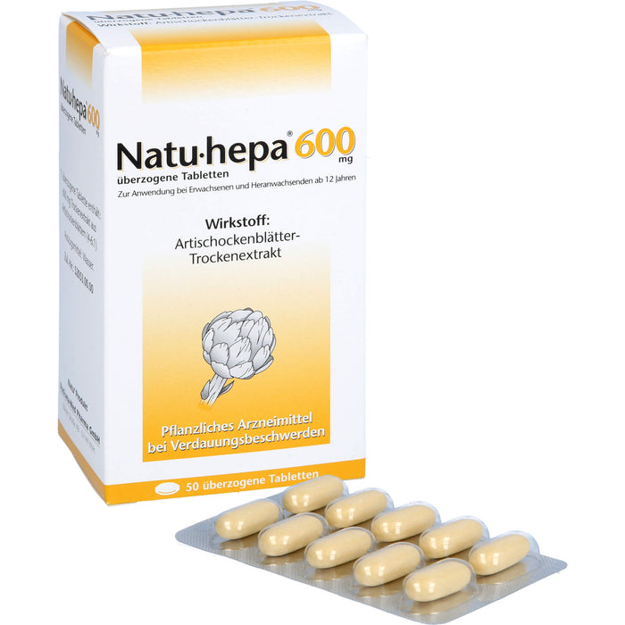 Natu-hepa 600 mg Tabletten bei Verdauungsbeschwerden, 50 pc Tablettes